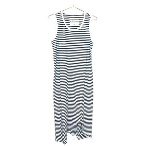 FRANK & EILEEN Black & White Stripe Tank Dress Midi Asymmetrical Hem Made in USA